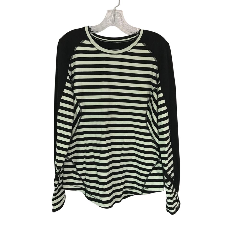 Lululemon Top Rulu Mint Black Reflective Stripe Running Athletic Wear Size